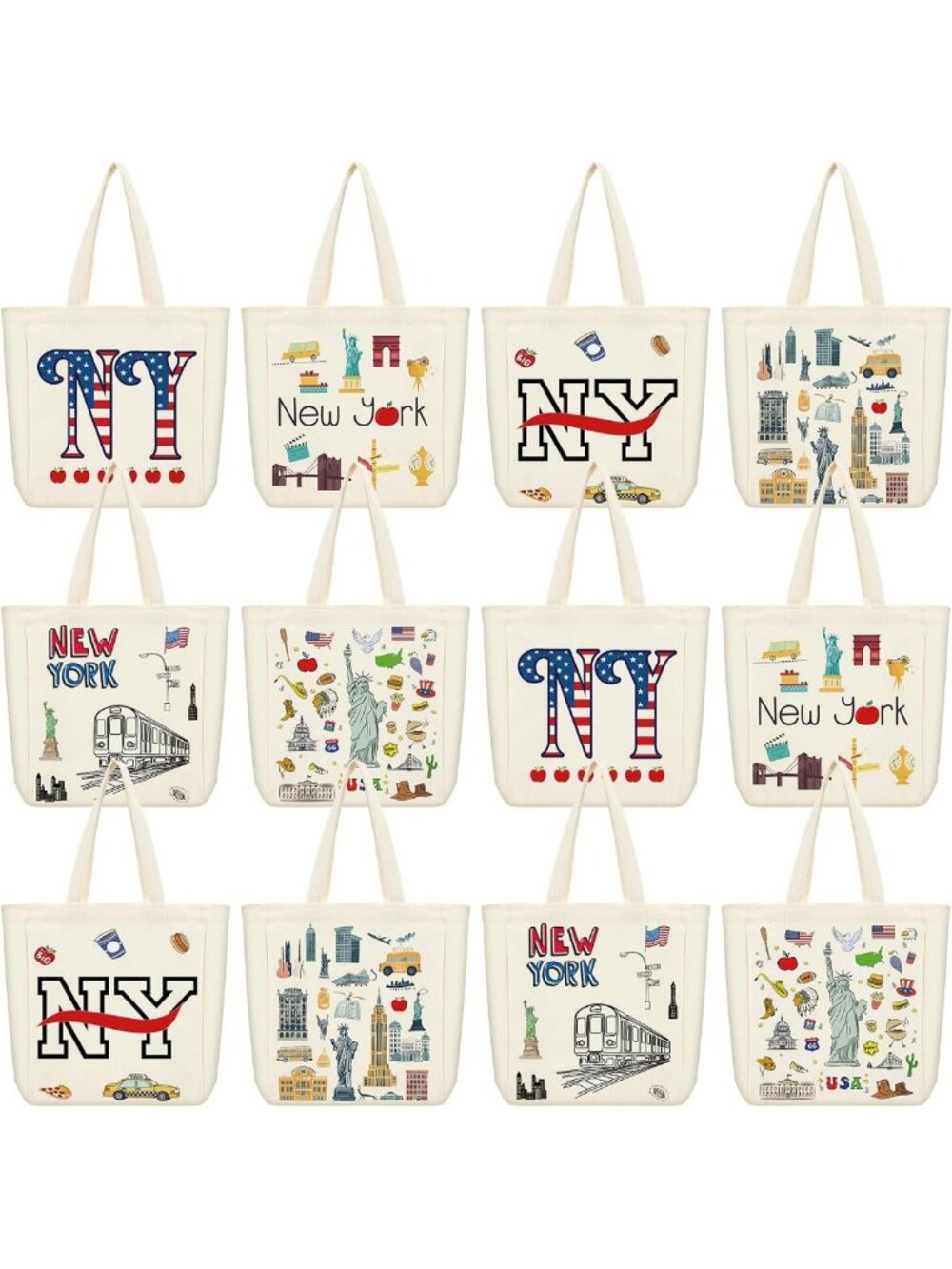 12 Pcs Canvas Tote Bags - Stylish City Souvenir Gifts for Everyday Use